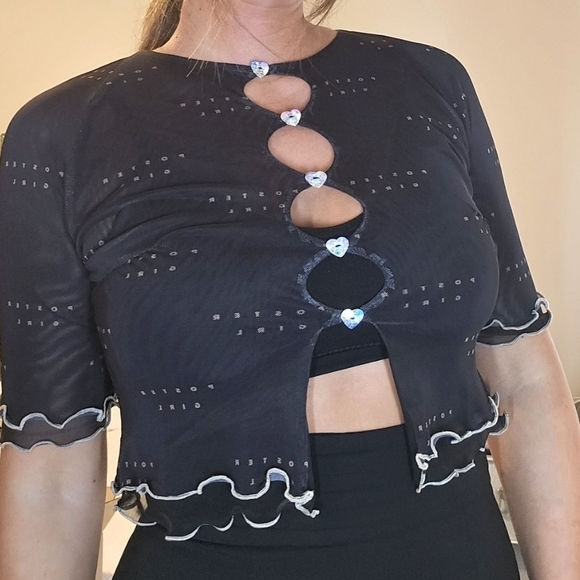 POSTER GIRL Black Cutout Crop Top with Rhinestone Closures - Picture 2 of 4
